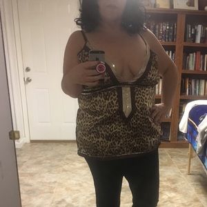 Leopard print sequin detail tank top 3x